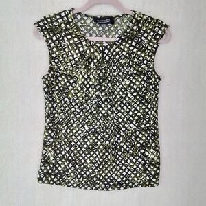 Evan‎ Picone Womens Top XS Sleeveless Career Top Shell Green White Geometric